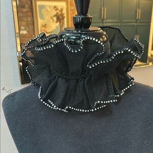 Chic Black Ruffled Choker with Rhinestone Trim (EUC)